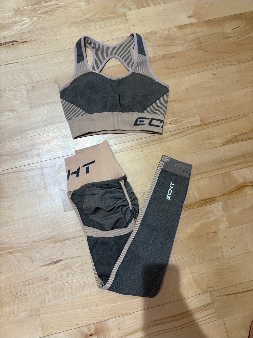 ECHT Seamless Sports Bra & Leggings Set in Taupe and Charcoal